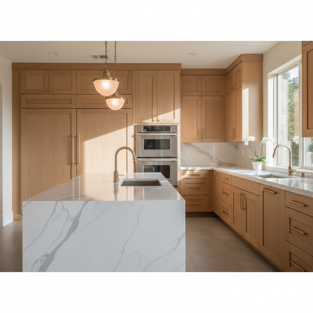 Upscale kitchen with integrated Thermador-style appliances